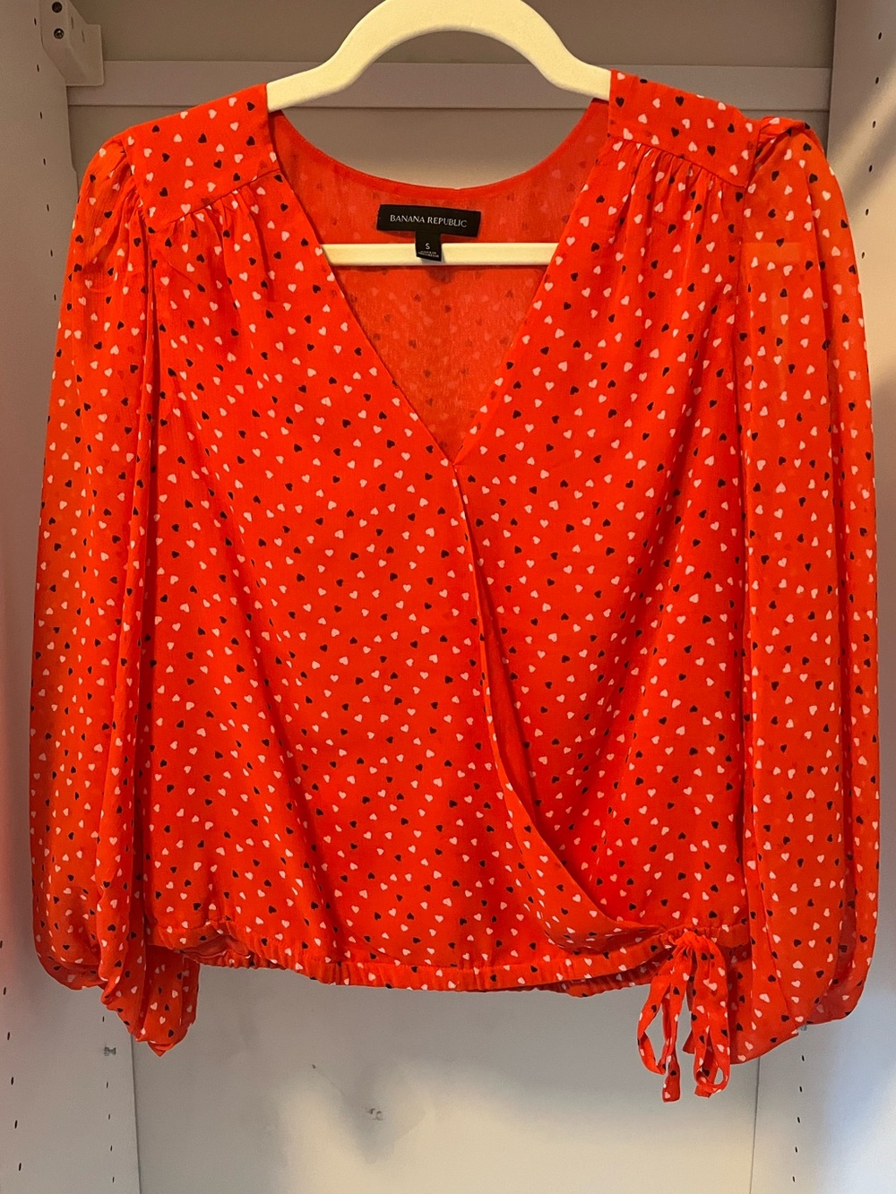 Banana Republic Red Heart-Print Wrap Blouse